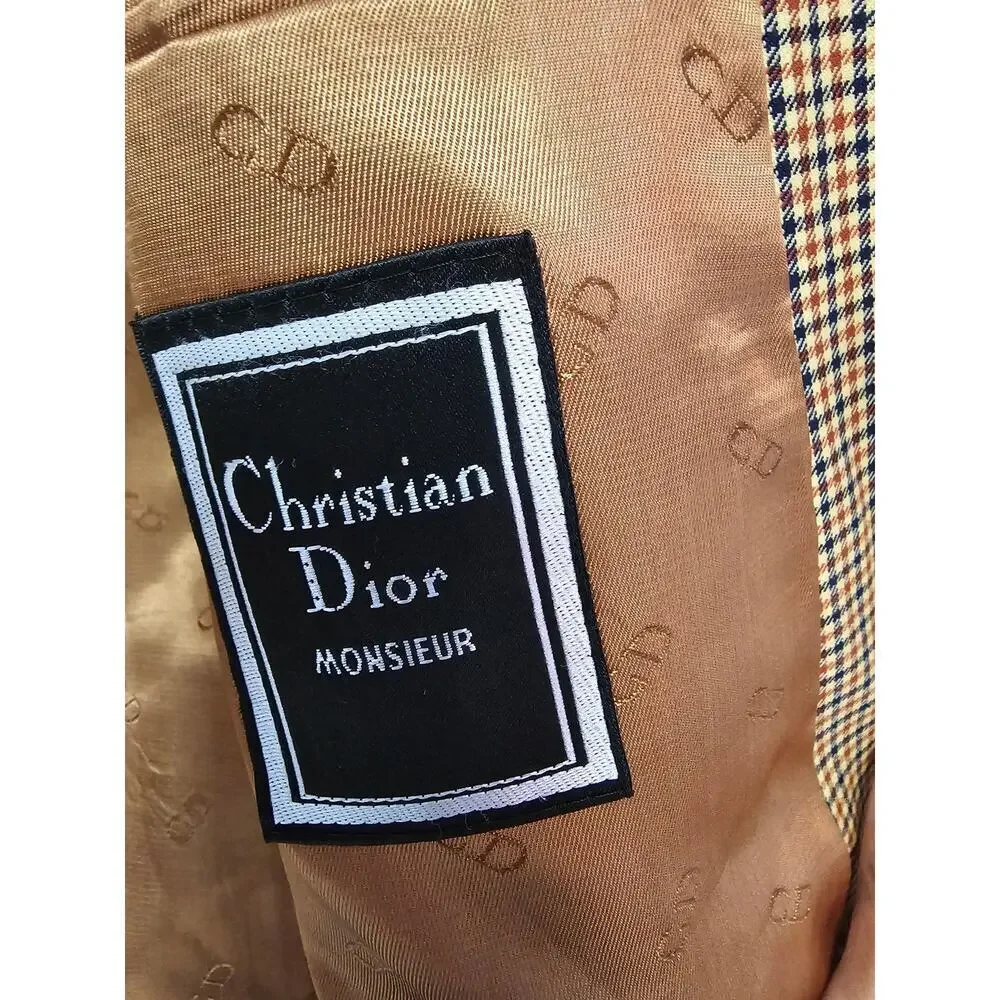 Vintage Christian Dior Monsieur Checkered Blazer Jacket Wool Silk Size L Men's